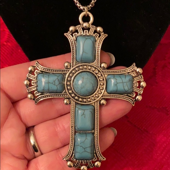 Turquoise Big Cross Necklace - Picture 3 of 4